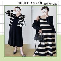 [thoitrangbau1 V86] SET VÁY BẦU LEN QUẢNG CHÂU THU ĐÔNG CÔNG SỞ ĐẸP THIẾT KẾ VÁY 2 DÂY KÈM ÁO - ĐẦM BẦU BABYDOLL ĐẸP