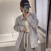 Thom Browne Long Sleeve Haze Blue Shirt for Men and Women Same Style TemperamentOFLoose Commuter Spring and Summer New Shirt Trench Coat