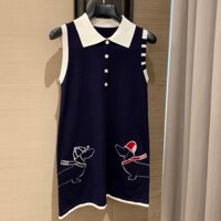 Thom Browne Preppy Dog thêu Ice Silk Dệt kim Tank Top Dress với cơ thể hình quả lê, giảm béo và che phủ The Fles