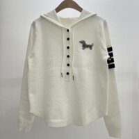 Thom Browne TB 2025 Xuân Thu Mới Chó Con Thêu Có Mũ Trùm Đầu Rời Và Mỏng Bốn Dải Dệt Kim Dài Tay Bên Ngoài