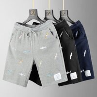 Thom Browne TB FOG Thương Hiệu Hợp Thời Trang Thêu Cá Mập Cotton Nguyên Chất Terry Thể Thao Thanh Niên Quần Short Rời Năm Điểm Cho M