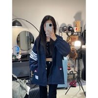 Thom Browne TB Nhỏ Phong Cách Đại Học Có Mũ Trùm Đầu Cho Nữ 2024 Thu Đông Mới Ba Thanh Dây Kéo Rời Top Jac