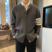 Thom Browne TB Tay Dài Rời Thả Tay Vai Tua Rua Họa Tiết Áo Cardigan Nam Nút Kim Loại Cổ Tròn