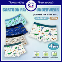 [Thomas KIDS] 4 Quần Lót Cho Bé Trai 2-15 Tuổi Cotton Hoạt Hình Khủng Long In Họa Tiết Quần Lót