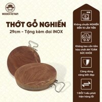 Thớt gỗ nghiến dùng thái xắt thực phẩm gia đình Wooden Vietnam chuẩn Tây Bắc, có đai inox, nguyên mộc, KT 29cm - TGN29