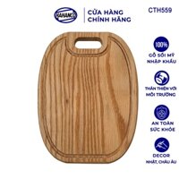 Thớt Gỗ Sồi HAHANCO Nhập Khẩu Mỹ (OAK) Bầu Dục Lỗ Dài/ Có Rãnh Bao Quanh - CTH559