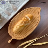 Thớt gỗ sồi nhập khẩu Mỹ (OAK) hình lá, có rãnh bao quanh - Xuất Khẩu Châu Âu- CTH560