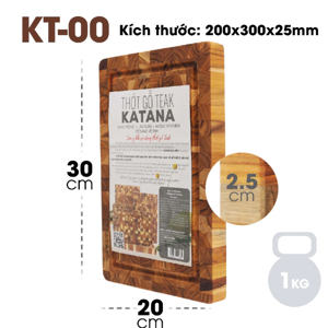 Thớt gỗ Teak đầu cây KATANA cỡ nhỏ KT00