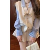 Three-Piece Set High-End Shirt Youthful Fashion]New Women's Clothing[Spring2025Trendy Hot-Selling Vest Shop College Style Pleated Skirt