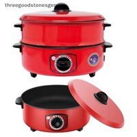 [Threegoodstonesgen] Chảo chiên điện màu đỏ Caldron hấp sôi kéo Đĩa chạy điện đa chức năng Tss