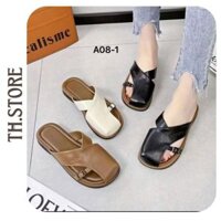 TH.STORE giày đế bằng Giày sục nữ hở mũi da mềm