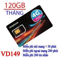 Th?t SIM VD149 12T- 1440GB ( Miễn Phí Data ) và Gọi Miễn Phí và nhắn tin Miễn Phí -Sản Phẩm Sử Dụng Bảo Hành 12 Tháng