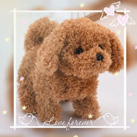 Thú bông chó con lông xù màu nâu biết đi và có tiéng kêu