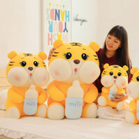 Thú bông hổ ôm bình sữa dễ thương (25cm--->80cm) cọp ôm bình sữa đáng yêu cho bé, vải miniso 4 chiều mềm mại, an toàn