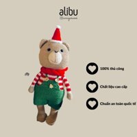 Thú bông móc len handmade cao cấp Alibu Việt Nam - Gấu xmas áo sọc lenmilk - SP002