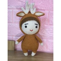 [thú bông móc len hanmade] Bé mũ nai - móc len milk cotton 125g