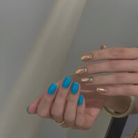 [THỦ CÔNG] Bộ móng tay giả, móng tay giả màu xanh/vàng, móng tay giả sáng bóng, nhãn dán móng tay, nghệ thuật móng tay, keo gel miễn phí đi kèm