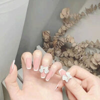 [THỦ CÔNG] Bộ móng tay giả kiểu Pháp, móng tay giả màu hồng, móng tay giả ngắn, móng tay giả mờ, nhãn dán móng tay, nghệ thuật móng tay, keo gel miễn phí đi kèm