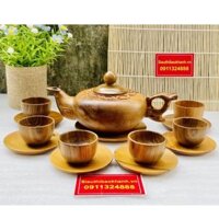 THỦ CÔNG MỸ NGHỆ TẠI XƯỞNG-BỘ ẤM CHÉN GỖ HƯƠNG ĐỤC NGUYÊN KHỐI-BÁT TRÀNG BẢO KHÁNH