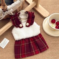 Thú Cưng Thu Đông Sang Trọng Nối Ca Rô Giáng Sinh Đầm Công Chúa Chó Quần Áo Thu Đông Ren Dây Đeo Đầm Cho Chó Nhỏ