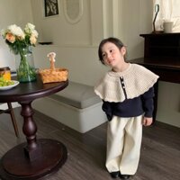 Thu Đông 2023 Hàn Quốc Quần Áo Trẻ Em Bé Gái Xù Khăn Choàng Len Mềm Sợi Trên Cánh Đồng Lúa Mì Mùa