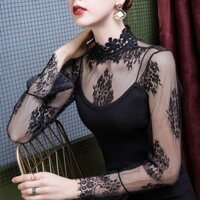 Thu Đông Cổ Cao Đáy Áo Sơ Mi Nữ Ren Bên Trong Gạc Đứng Cổ Tính Khí Hàng Châu Âu Áo Sơ Mi Nhỏ Rời Top202020250330