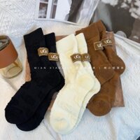 Thu Đông Dày Tất Nữ Giữa Ống ug Chữ Ngược Dệt Thủ Công Thêu Tuyết Cotton Tất Dệt Kim Nổi Họa Tiết Dài Phong Cách