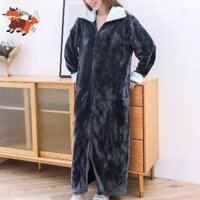 Thu Đông Flannel Dây Kéo Áo Cho Nữ Ấm Áp Đồ Ngủ Dài Bộ Đồ Ngủ Dày Siêu Lông Cừu Cổ Rùa Thường Ngày Homewear FX0225