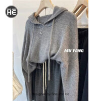 Thu Đông Mềm Mại Waxy Bên Trong Có Mũ Trùm Đầu Áo Sơ Mi Đáy Phong Cách Lười Rời Gấu Trúc Lông Cừu Dệt Kim Hồ