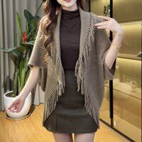 Thu Đông Mới Tua Rua Đan Khăn Choàng Thời Trang Chắc Chắn Rời Cardigan Sọc Viền Phong Cách