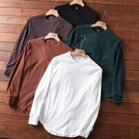 Thu Đông Nam Nữ Cơ Bản Áo Cationic Đức Nhung Đáy Áo Sơ Mi Chải Ấm Cổ Tròn Dài Tay Áo Thun Nam