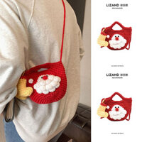 Thu Đông Phong Cách Đeo Ngang Ông Già Noel Túi Nhỏ Nữ 2024 Phong Cách Mới mini Đỏ Dệt Tay Màu Đỏ Túi Năm Mới