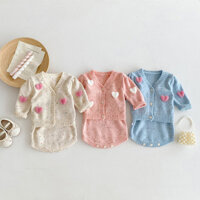 Thu Đông Phong Cách Mới Cho Bé Phù Hợp Với Áo Khoác Cardigan Dệt Kim Top + Sling Jumpsuit Bé Gái Bộ Đồ Hai Mảnh