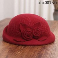 Thu Đông Phong Cách Mới Thanh Lịch Lưới Hoa Len Mũ Nồi Nữ Phong Cách Pháp Uốn Vòm Mũ
