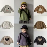 Thu Đông Quần Áo Trẻ Em Xuân Thu Áo Len Trẻ Em Nam Nữ Dệt Kim Retro Chui Đầu Raglan Áo Khoác Rời Cotton-122701