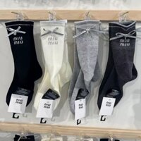 Thu Đông Tất Dày Nữ Ống Dài In Chữ miu Thời Trang Mặc Ngoài Tất Hợp Thời Trang ins Phong Cách Hàn Quốc Nơ Tất Nữ