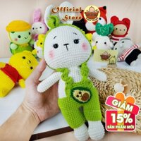 Thú móc len nhồi bông thỏ yếm bơ xanh sợi len milk cotton cao cấp đan handmade làm quà tặng đồ chơi cho bé