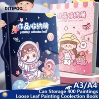 Thư mục tập tin DITIPOO, Túi đựng giấy vẽ tranh lá rời di động, Phi hành gia trong suốt / Cô gái chống nước A3 / 8K Album ảnh Văn phòng trường học