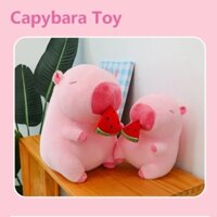Thú nhồi bông capybara hồng dưa hấu đáng yêu - Size từ 30cm đến 50cm - Gấu bông chuột lang ăn dưa hấu có thể kéo được.