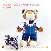 Thú Nhồi Bông Hình Gấu Đội Mũ Bảo Hiểm Xe Mô Tô , gắn xe máy , ô tô , đồ trang trí ba lô , ( MK 009)