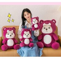 Thú nhồi bông lena đội mũ gấu dâu ngồi đáng yêu - Size từ 28cm đến 80cm - Quà tặng gấu bông lena dễ thương.