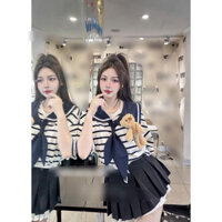 {Thu Thuỷ} SÉT KẺ THUỶ THỦ ĐÍNH 2 GẤU CỰC XINH MIX CHÂN VÁY XOÈ XANH THAN