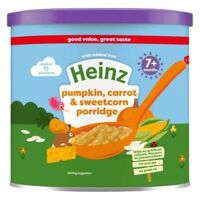 Thức ăn bổ sung dành cho trẻ từ 7 tháng tuổi trở lên: Cháo bí đỏ, cà rốt & bắp ngọt-Heinz pumpkin, carrot & sweetcorn porridge *giao ngẫu nhiên