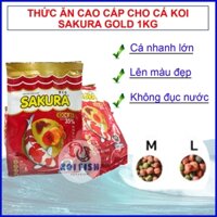 Thức ăn cho cá koi Sakura Gold túi 1kg giúp cá nhanh lớn, lên màu sắc đẹp và không gây đục nước