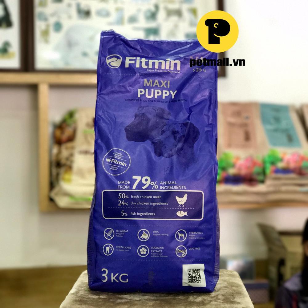 Thức ăn cho chó Fitmin Maxi Puppy - 3kg, dành cho chó trên 35kg và dưới 12 tháng tuổi