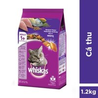Thức ăn cho mèo lớn  hàng chính hãng WHISKAS dạng hạt vị cá thu 1.2kg (1 túi). Thức ăn cho mèo từ 12 tháng tuổi trở lên