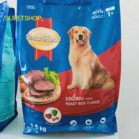 Thức ăn Smart Heart cho Chó con và Chó trưởng thành vị Thịt Bò Sữa PUPPY và vị Thịt Bò Nướng ADULT 1,5kg.
