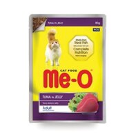 Thức ăn ướt Me-O vị cá ngừ nấu đông dành cho mèo trưởng thành, Pate Me-O Wet Food Tuna In Jelly Adult gói 80g