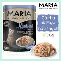 Thức ăn ướt / Pate mèo Maria Cat 5C Mackerel with Squid in Jelly 70g