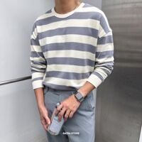 Thun BT nỉ cua kẻ to - Blue pastel